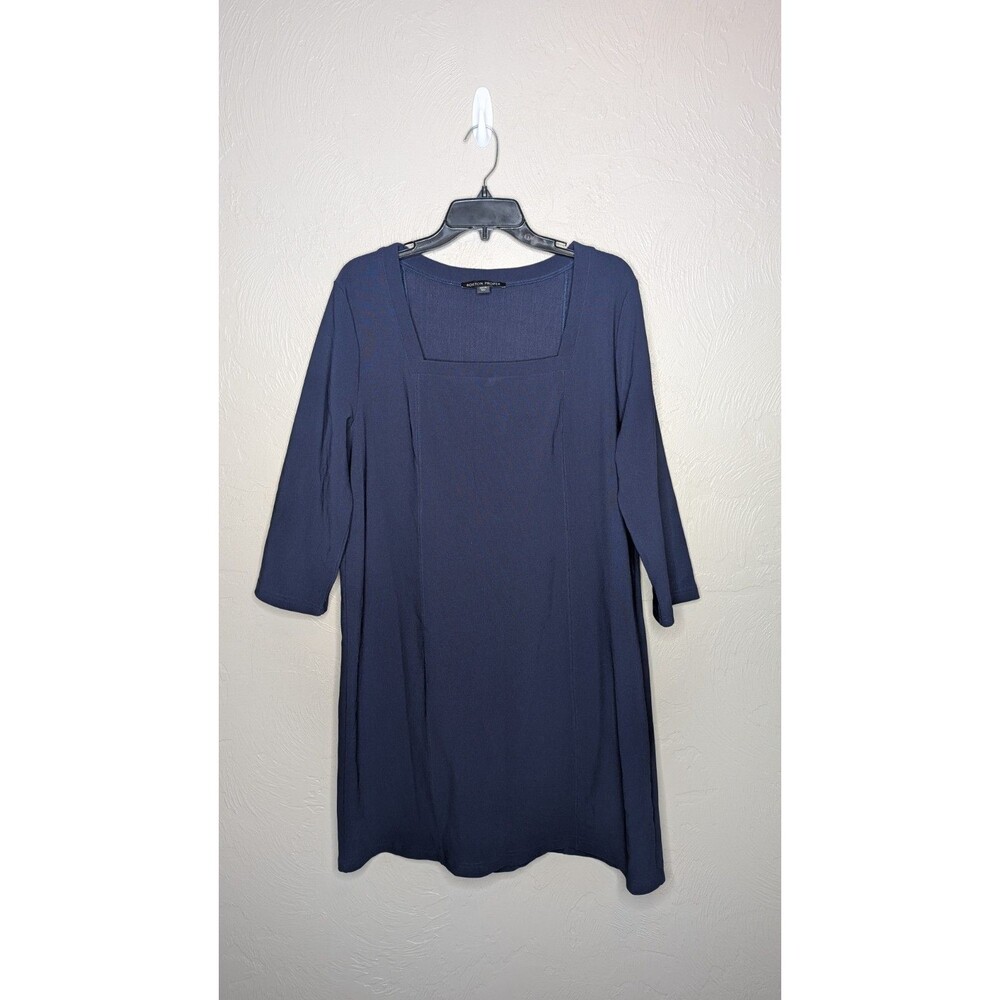 Boston Proper Womens XLarge Blue Solid Square Neck 3/4 Sleeve Shift Dress